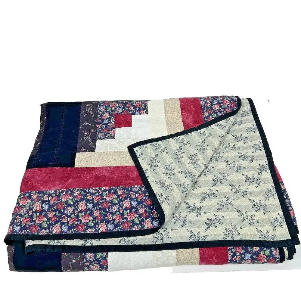 Log Cabin Pattern Quilt Twin 46 x 68 Diagonal Cottagecore Bloomcore Farmhouse